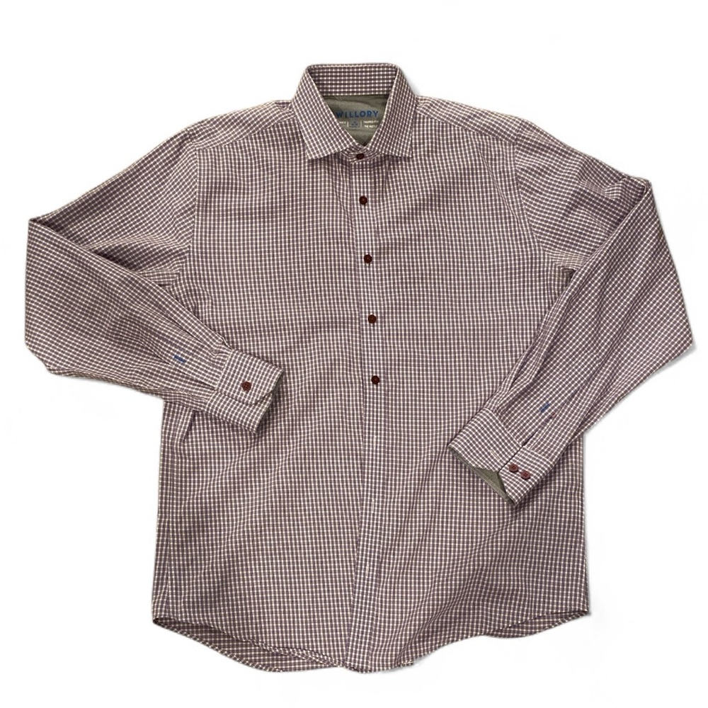 Twillory Burgundy and Blue Checkered Long Sleeve Button-Down Shirt NWOT